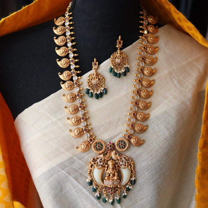 Antique mango and temple  design long necklace with earrings LL04101