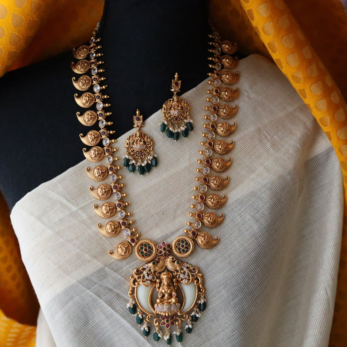 Antique mango and temple  design long necklace with earrings LL04101