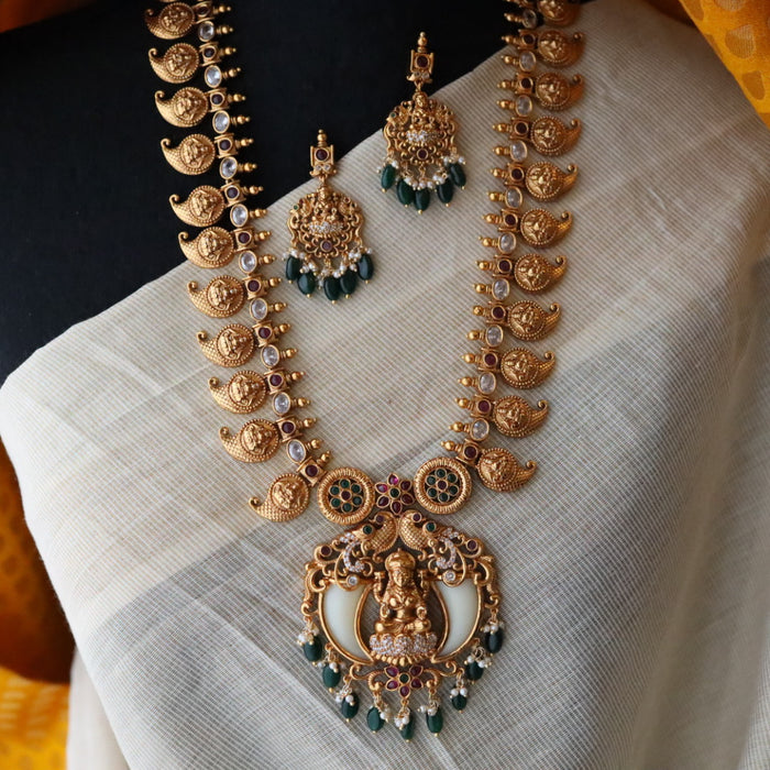 Antique mango and temple  design long necklace with earrings LL04101