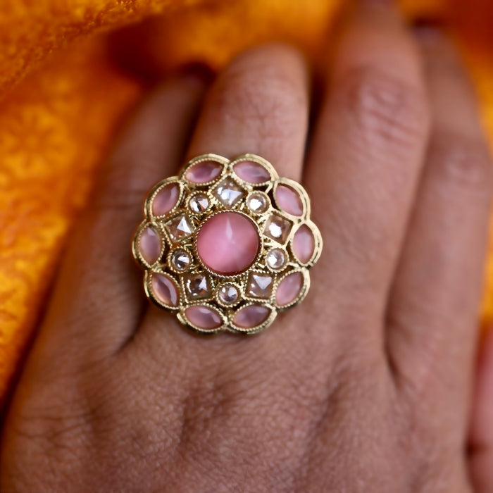 Trendy pink colour stone adjustable ring - one size fits all 116566