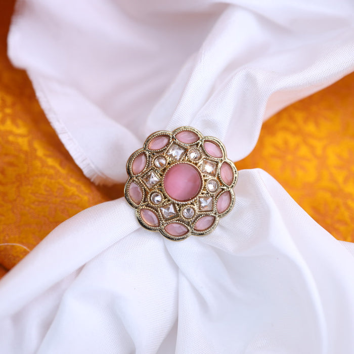 Trendy pink colour stone adjustable ring - one size fits all 116566