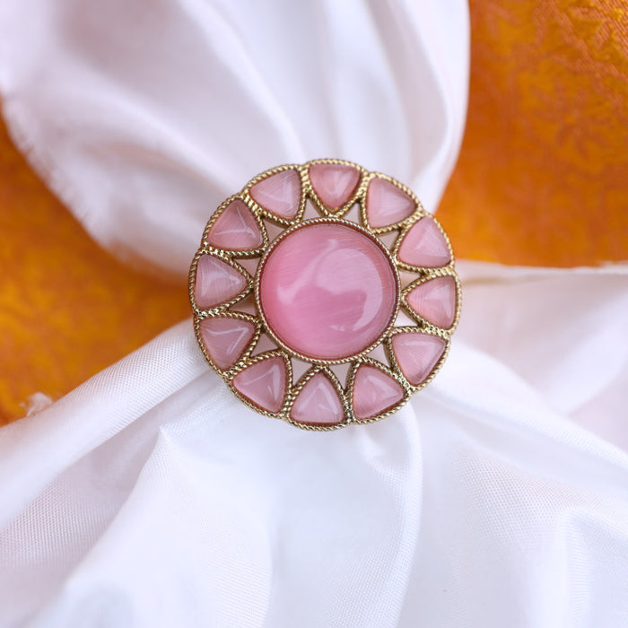 Trendy pink colour stone adjustable ring - one size fits all 116565