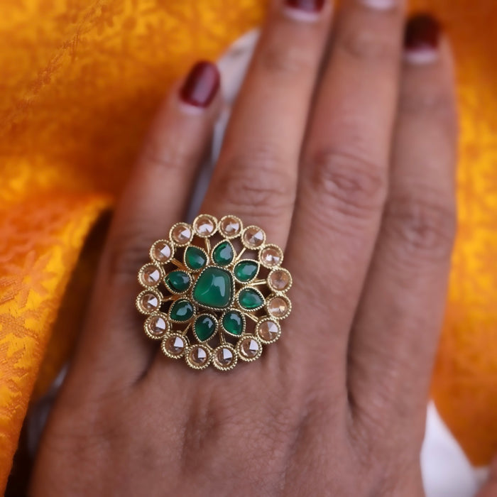 Trendy Green colour stone adjustable ring - one size fits all 116565