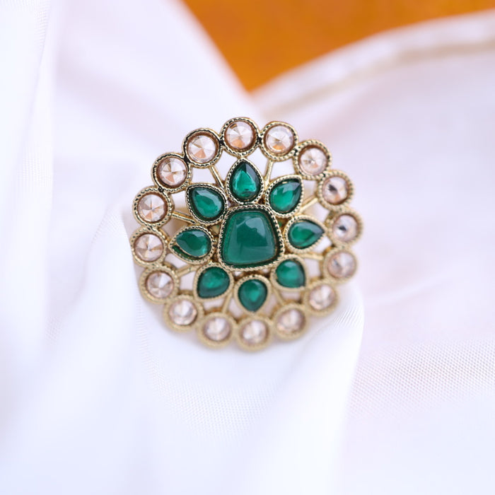 Trendy Green colour stone adjustable ring - one size fits all 116565