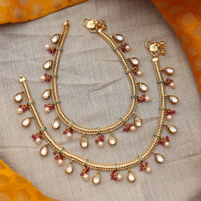 Heritage gold and ruby pearl traditional anklet HAN027