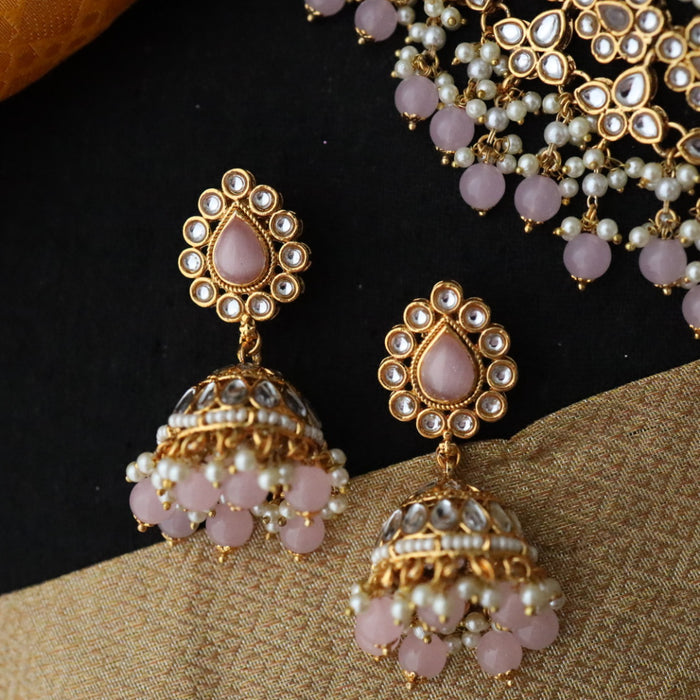 Heera white Kundan stone and pearls necklace with earrings and tikka 1763222