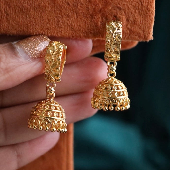 Heritage gold plated hoop jumka earrings 124463