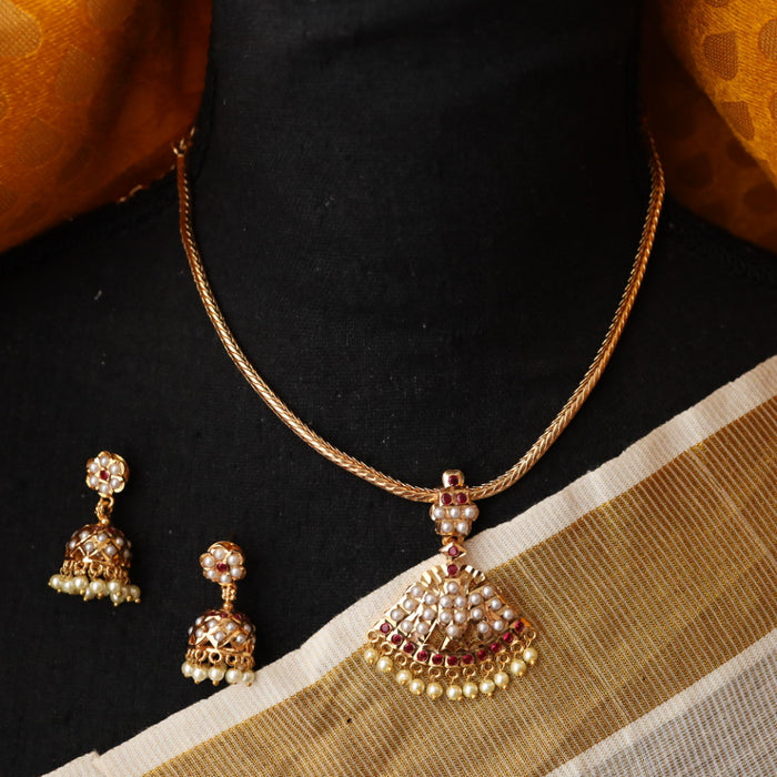 Heritage gold plated short necklace with earrings H009