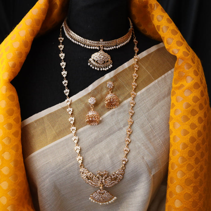 Heritage gold plated white padakam necklace set with earrings