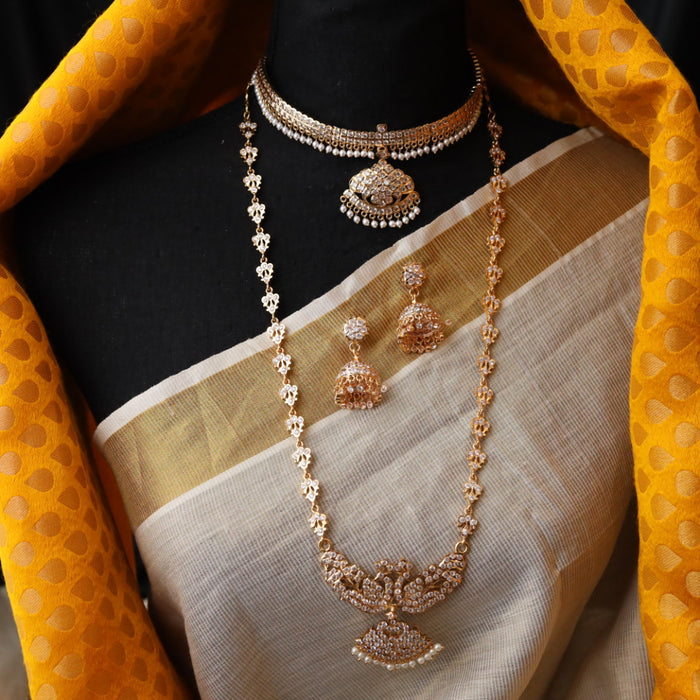 Heritage gold plated white padakam necklace set with earrings HP012