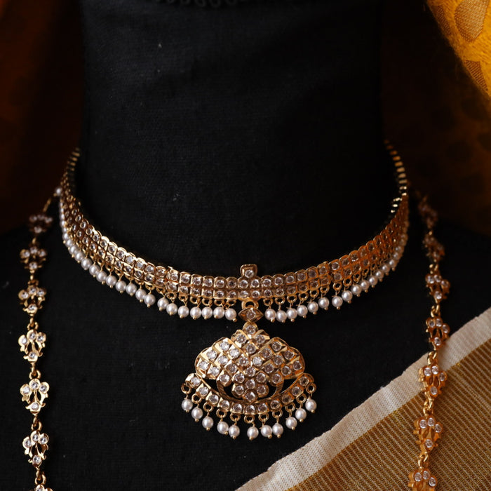 Heritage gold plated white padakam necklace set with earrings