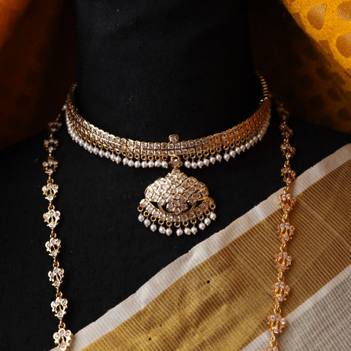 Heritage gold plated white padakam necklace set with earrings HP012