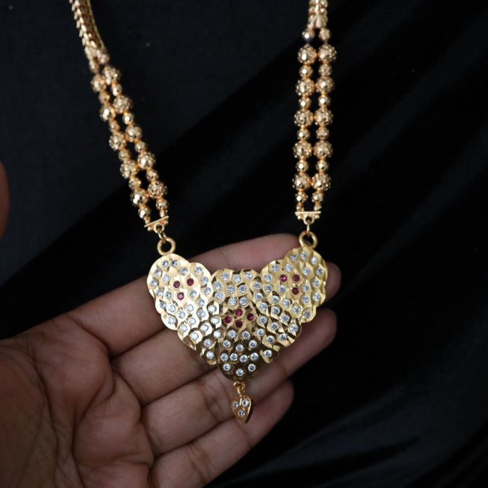 Heritage gold plated white stone  padakam long necklace 2462