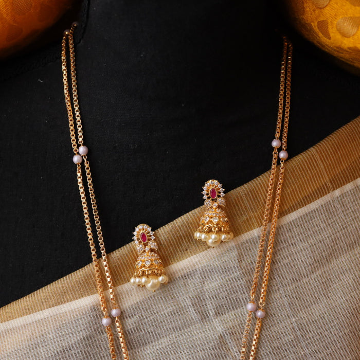 Heritage gold plated ruby white stone padakam chain with earrings HP015