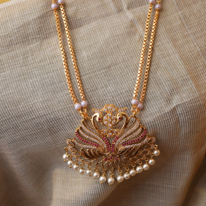 Heritage gold plated ruby white stone padakam chain with earrings HP015