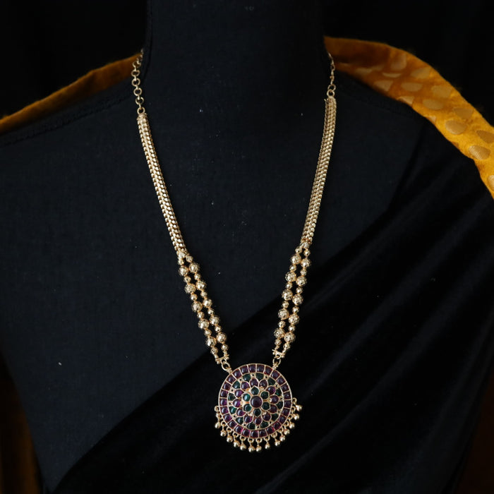 Heritage gold plated ruby stone long necklace 2463