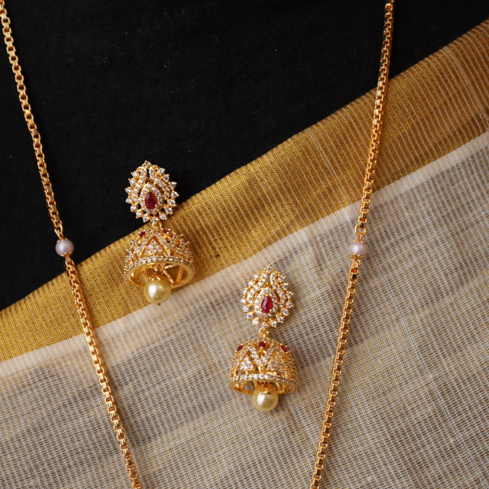 Heritage gold plated ruby white stone padakam chain with earrings HP014