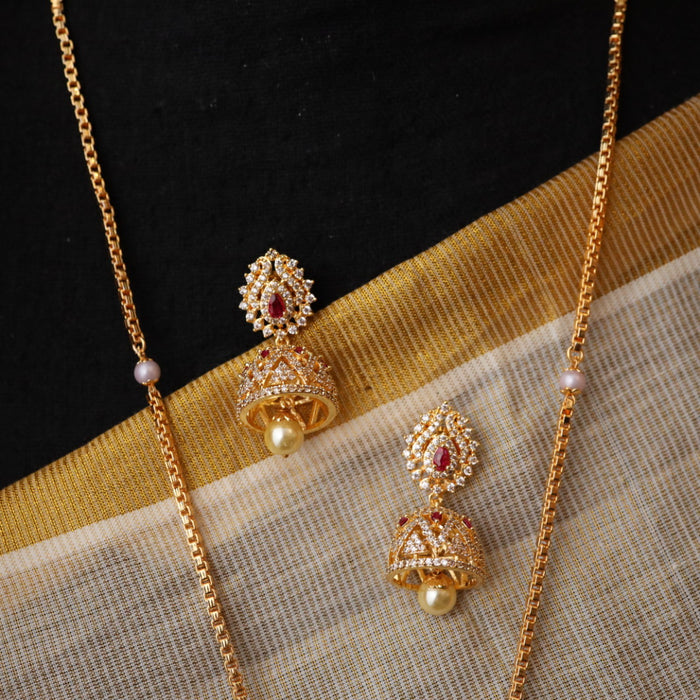 Heritage gold plated ruby white stone padakam chain with earrings HP014