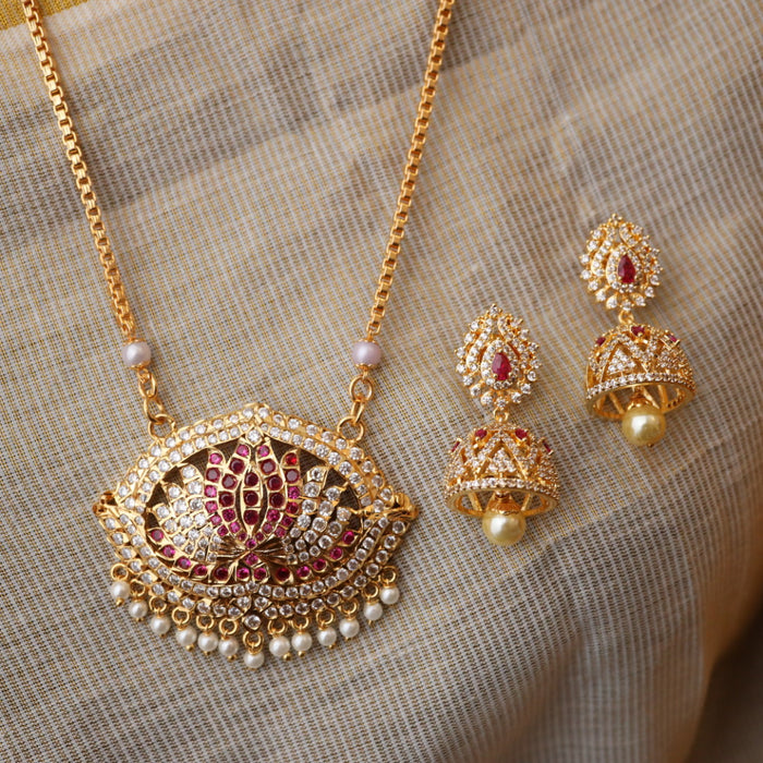 Heritage gold plated ruby white stone padakam chain with earrings HP014