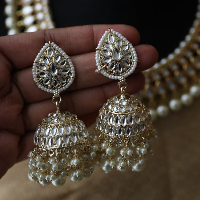 Heera white Kundan stone and pearls choker with earrings and tikka 1763335