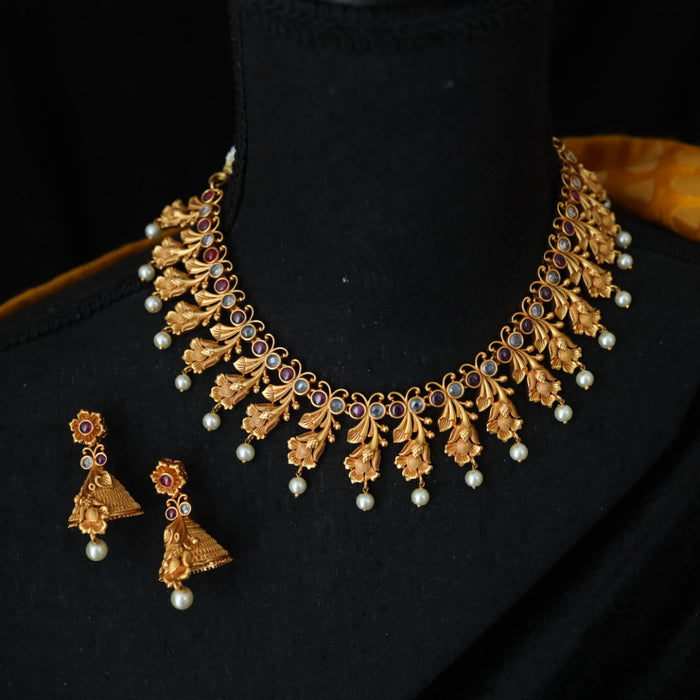 Antique short necklace and earring  1642