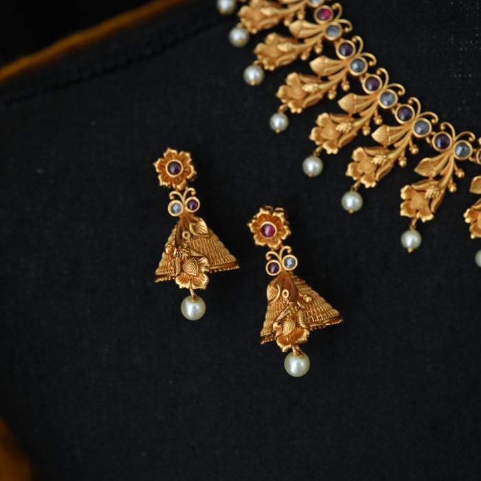 Antique short necklace and earring  1642