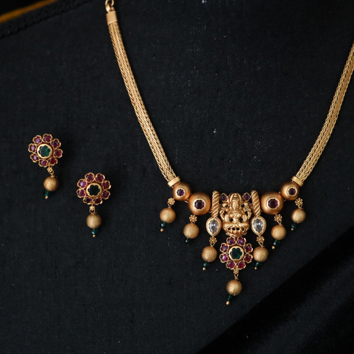 Antique short lakshmi short necklace with earrings