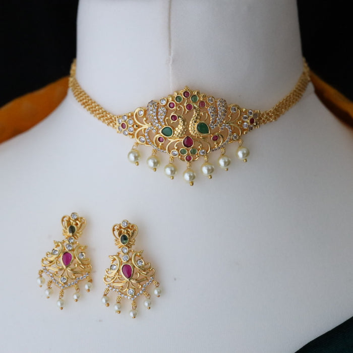Heritage gold plated choker necklace and earrings 14585