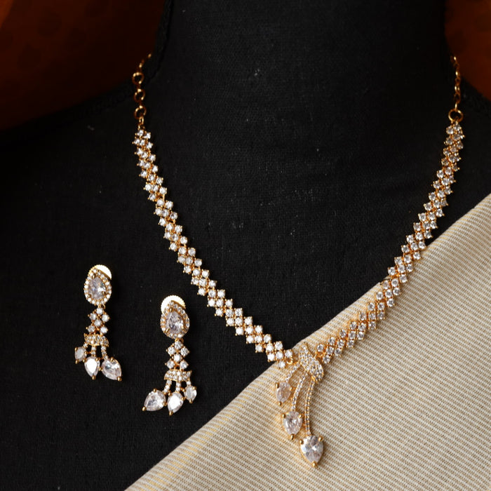 Heritage gold plated white stone short necklace with earring H0018