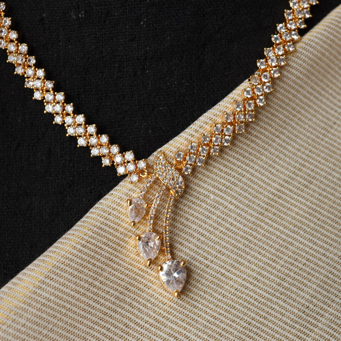 Heritage gold plated white stone short necklace with earring H0018