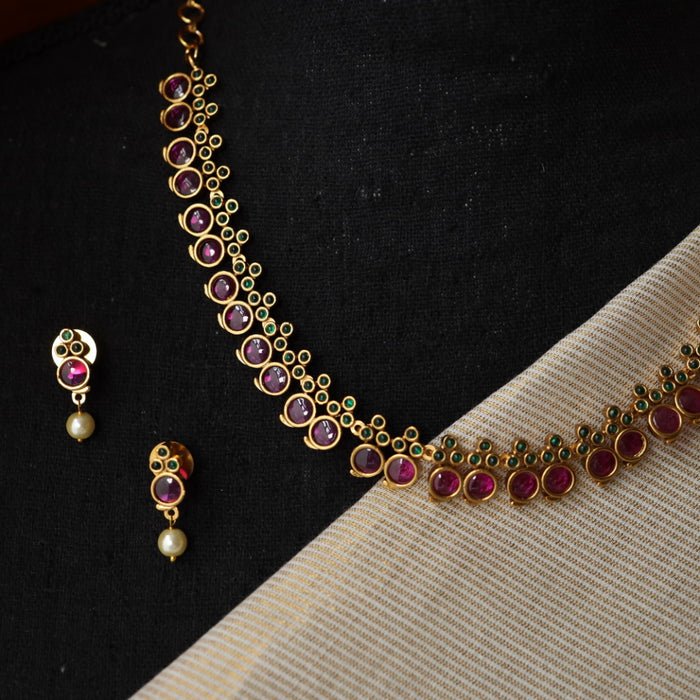 Antique ruby stone short necklace with earrings TTS4069