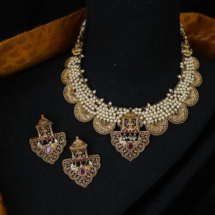 Antique pearl short necklace and earrings  1469