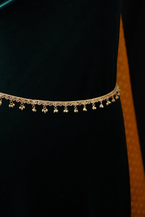 Trendy gold stone and pearl waistchain 234537
