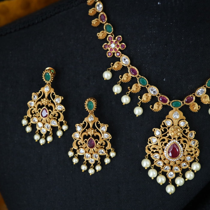 Antique short necklace and earring  1665