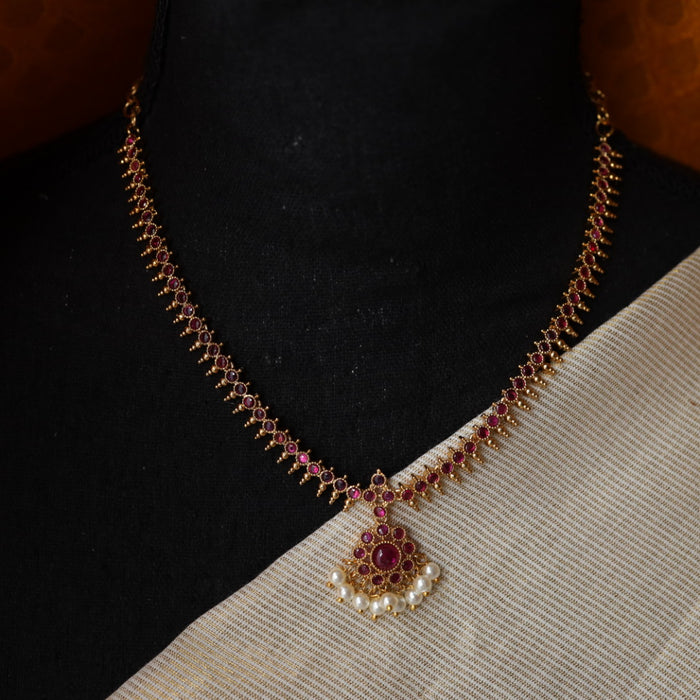 Antique ruby stone short necklace with earring RUB056