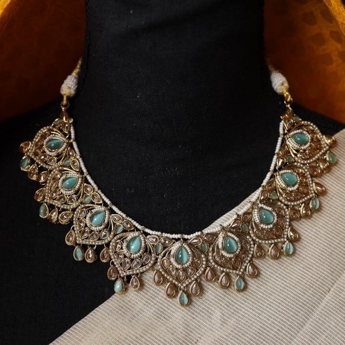 Trendy mint stone short necklace with earrings 1763398