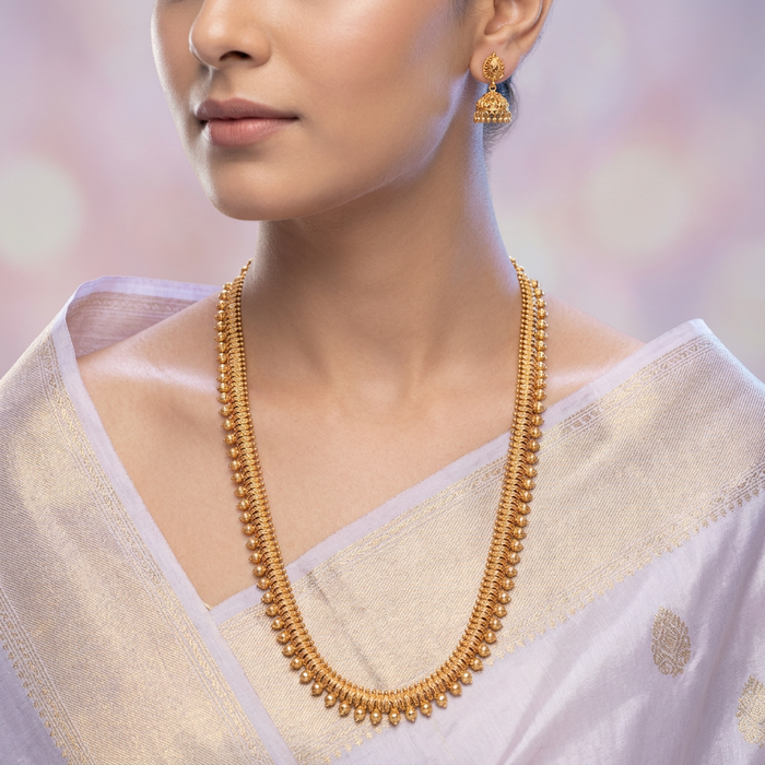 Antique gold simple long necklace with earrings LL03067