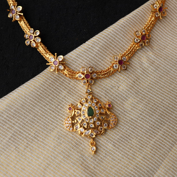 Heritage gold plated ruby white stone short necklace H0045