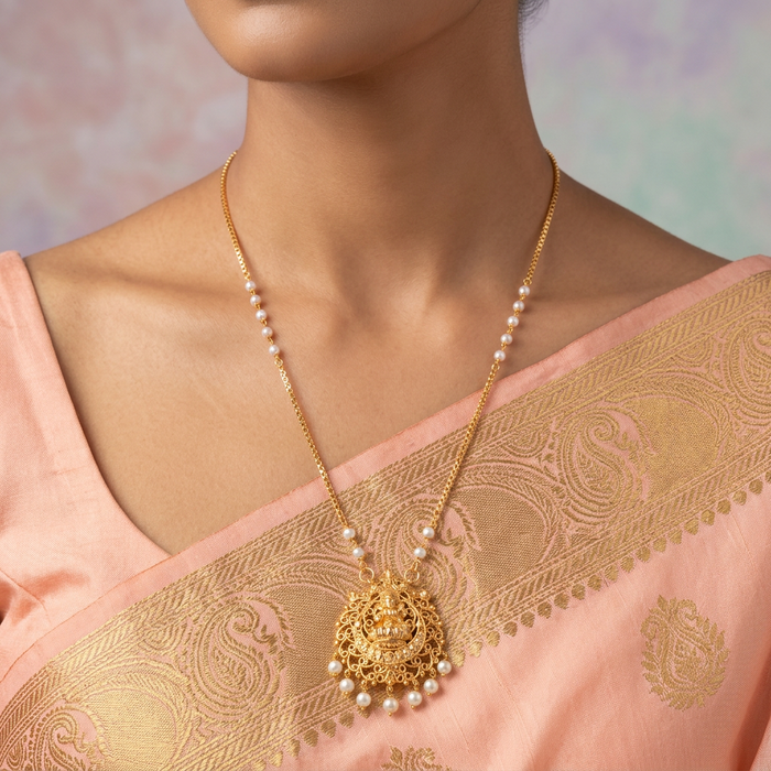 Heritage gold plated temple padakam long chain HP0069