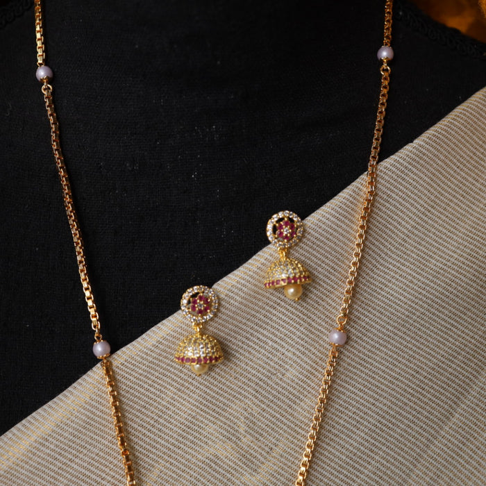 Heritage gold plated padakam long chain with earrings HP0070