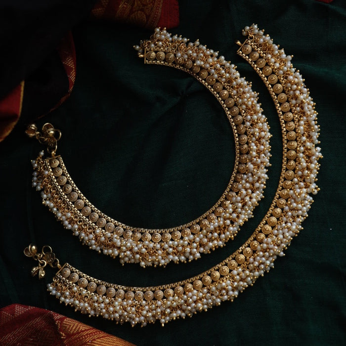 Antique gold and pearl traditional payal 44339544