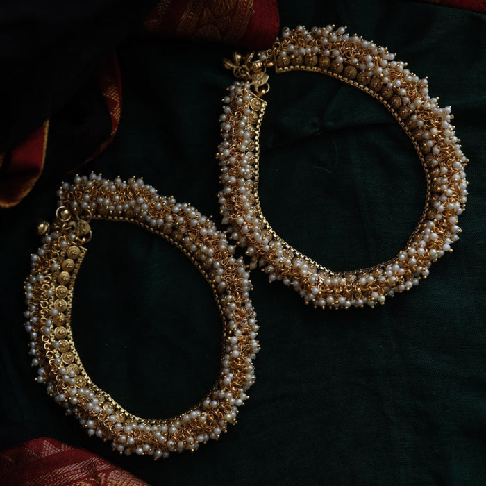 Antique gold and pearl traditional payal 44339544