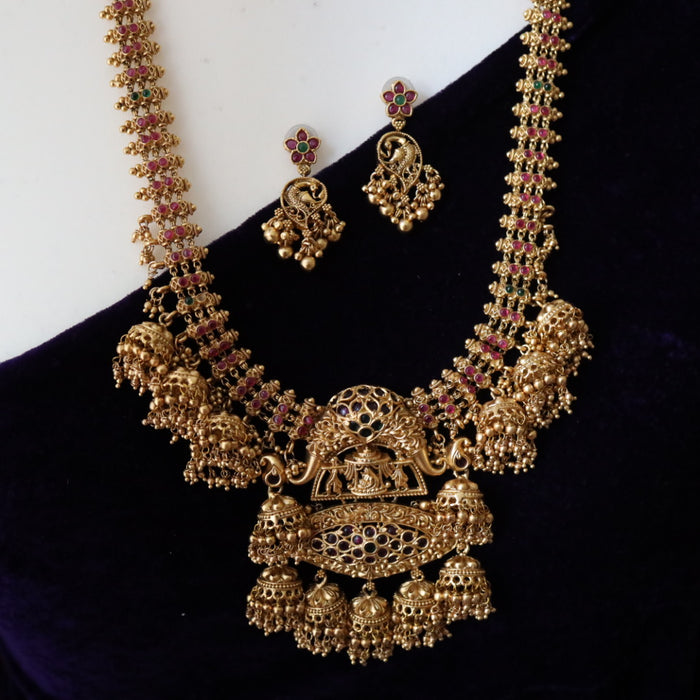 Antique gold long necklace and earrings  1556