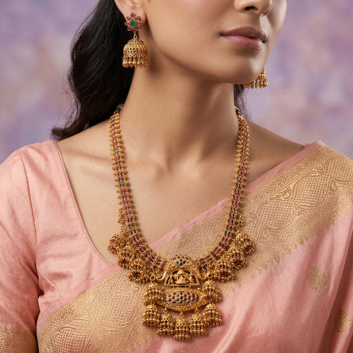 Antique gold long necklace and earrings  LL01010