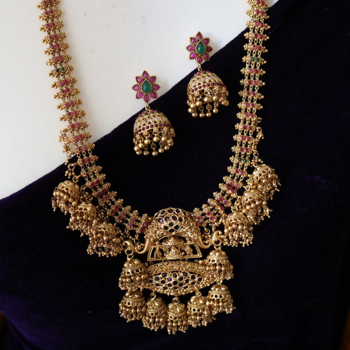 Antique gold long necklace and earrings  1556