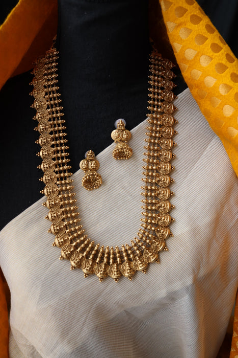 Antique coin design long necklace with earrings LL030211