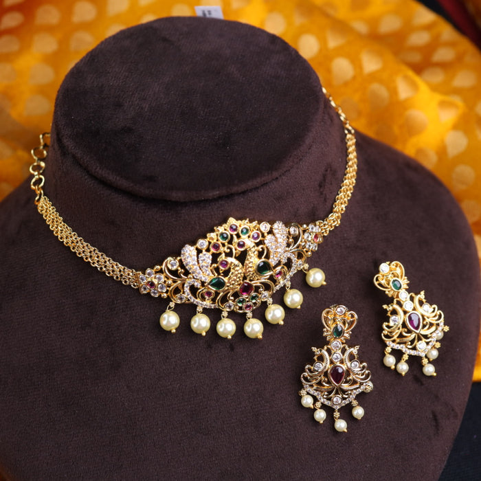 Heritage gold plated choker necklace and earrings 14585