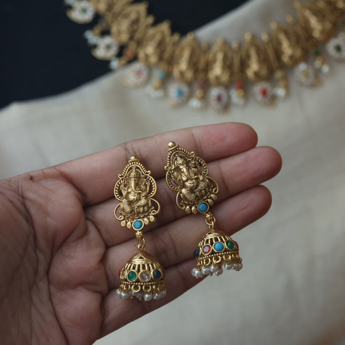Antique multi stone long necklace with earrings SS11018