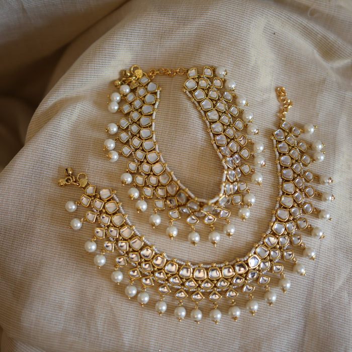 Antique gold traditional Kundan stone anklet HAN325