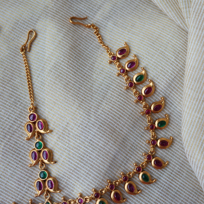 Antique ruby stone 3 layer maang tikka TA2188